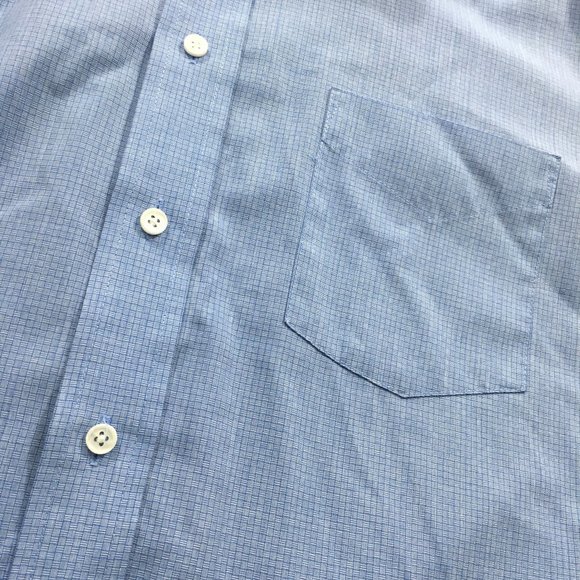 Stafford Mens 15 1/2 32 Blue Check Broadcloth Cotton Blend Long Sleeve Shirt - Picture 5 of 8